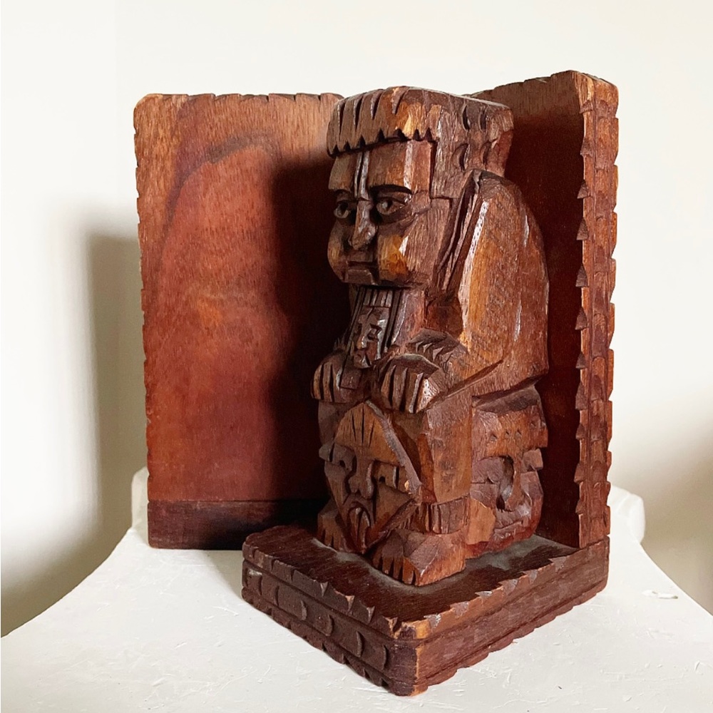 carved wood bookends